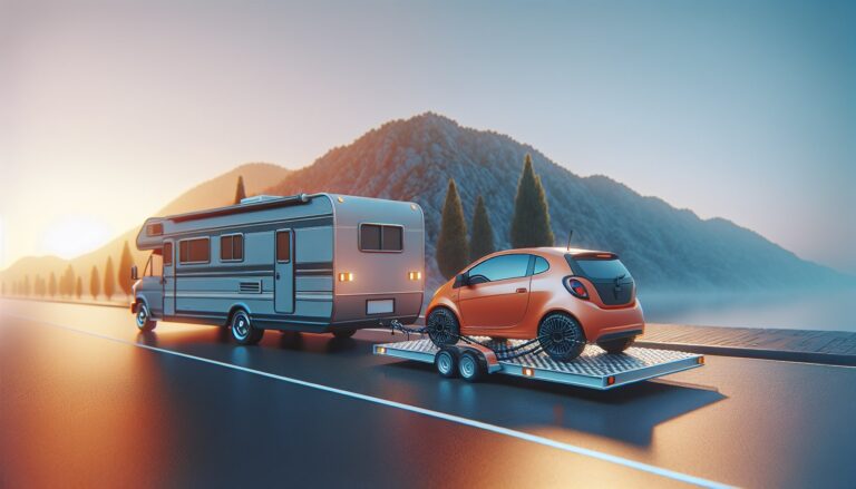 camping car qui remorque un vehicule leger
