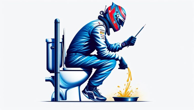 pilote de f1 qui fait ses besoins naturels