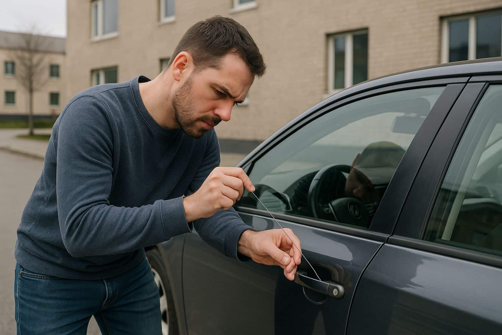 un homme qui ouvre une voiture sans clé
