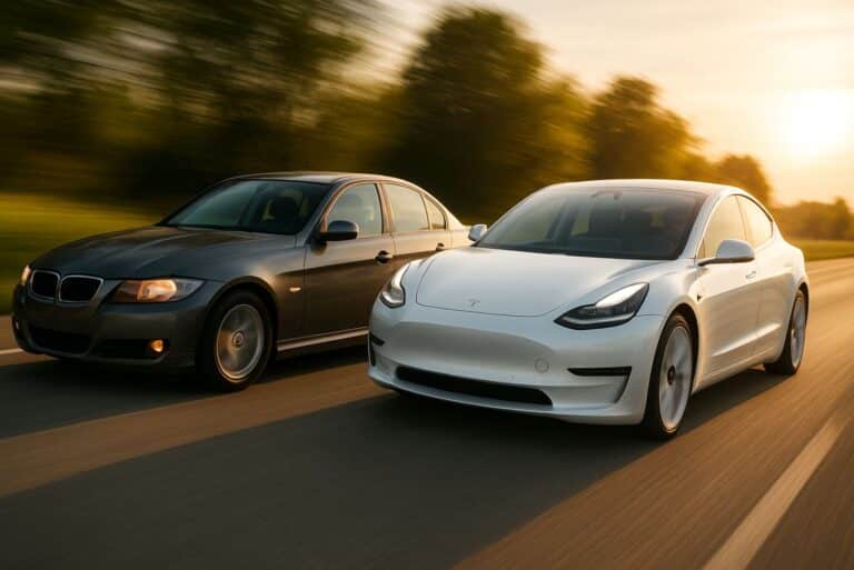 course entre voiture normale et voiture électrique