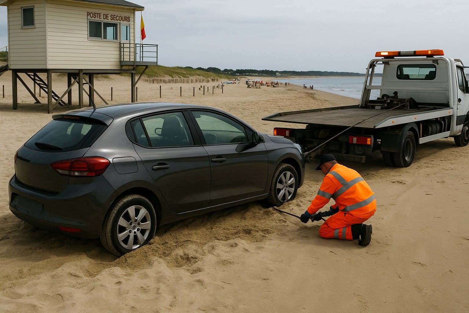 Perdus au Treustel: une voiture s’ensable à Combrit