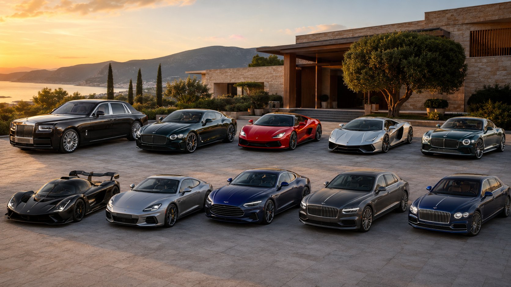 Scène réaliste liée à 10 marques de voitures de luxe célèbres : leurs signatures