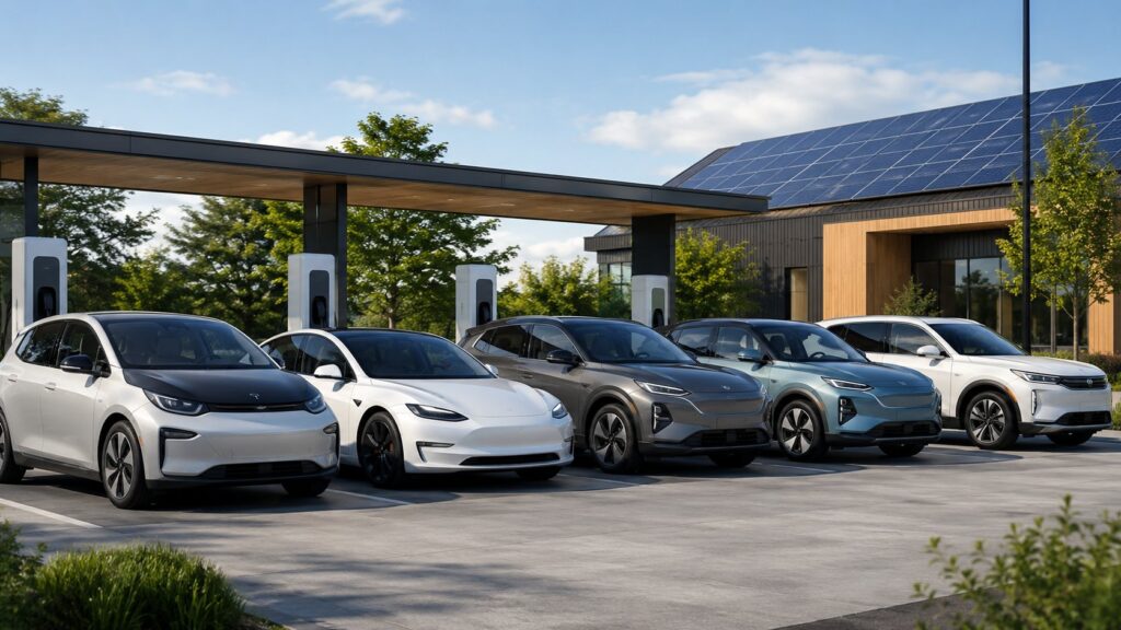 Scène réaliste liée à 10 marques de voitures électriques à choisir en 2026