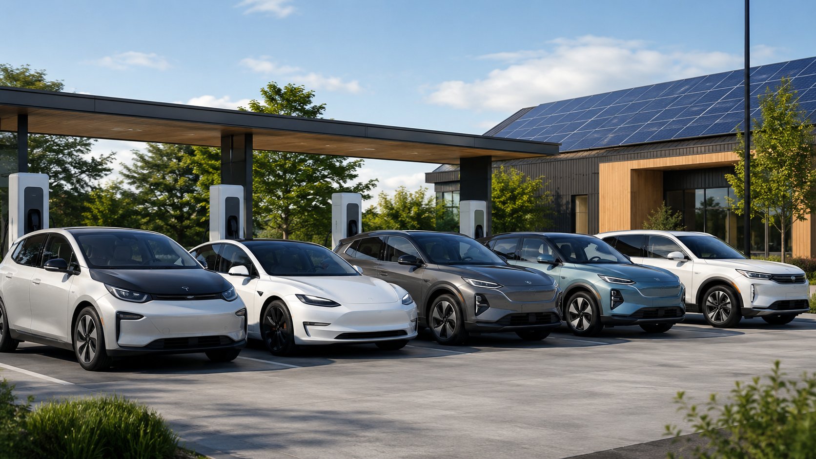 Scène réaliste liée à 10 marques de voitures électriques à choisir en 2026
