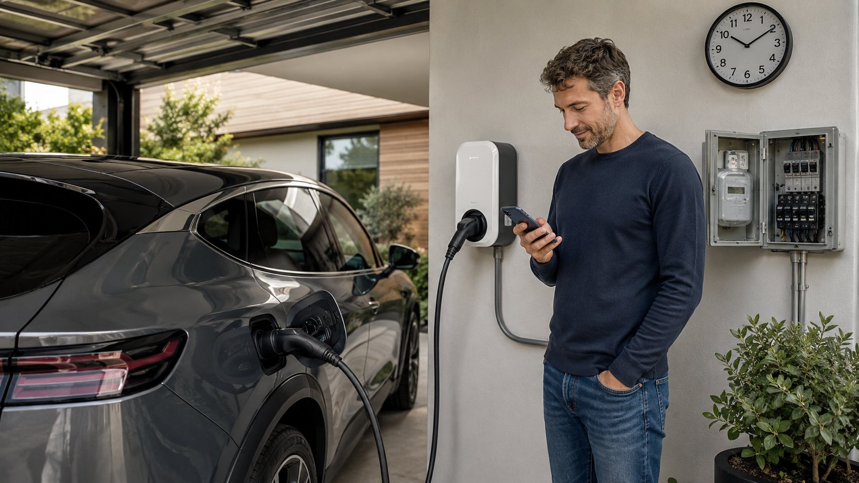 Scène réaliste liée à Borne de recharge : prix, conso et temps de charge