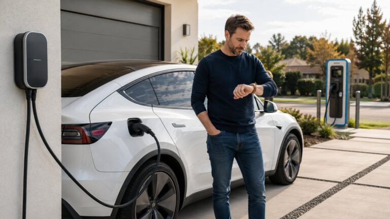 Scène réaliste liée à Recharge électrique : combien de temps selon la borne ?
