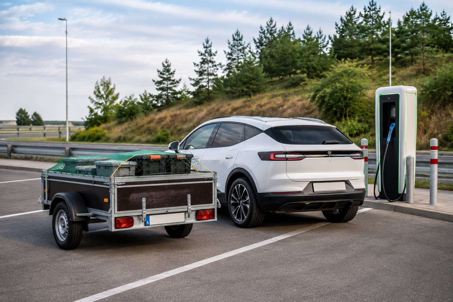 Scène réaliste liée à Voiture électrique et remorque : est-ce vraiment facile ?