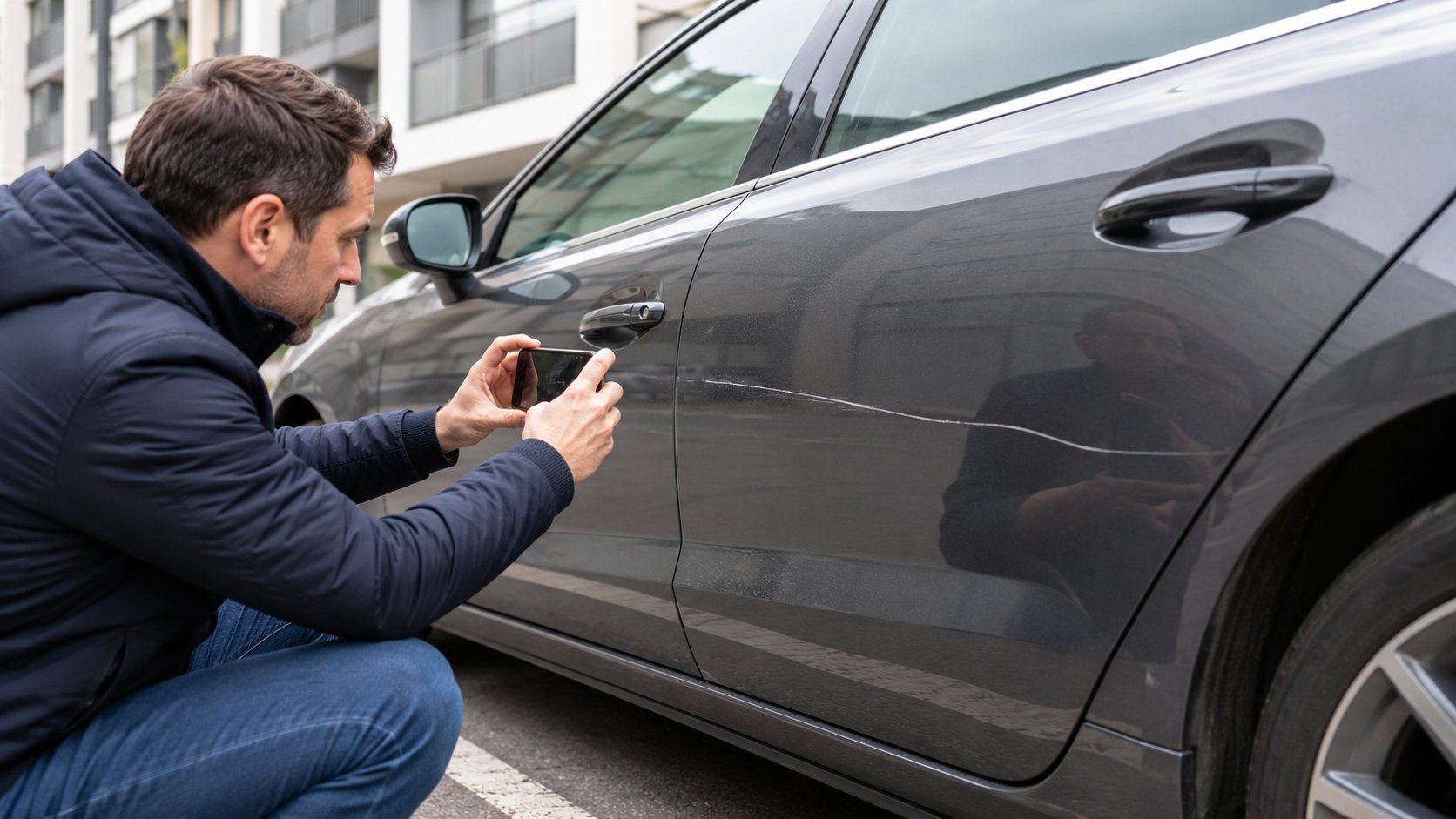 Scène réaliste liée à Voiture rayée à la clé : preuves, plainte et assurance