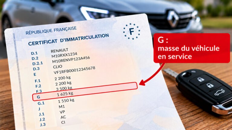case G carte grise : masse du véhicule en service