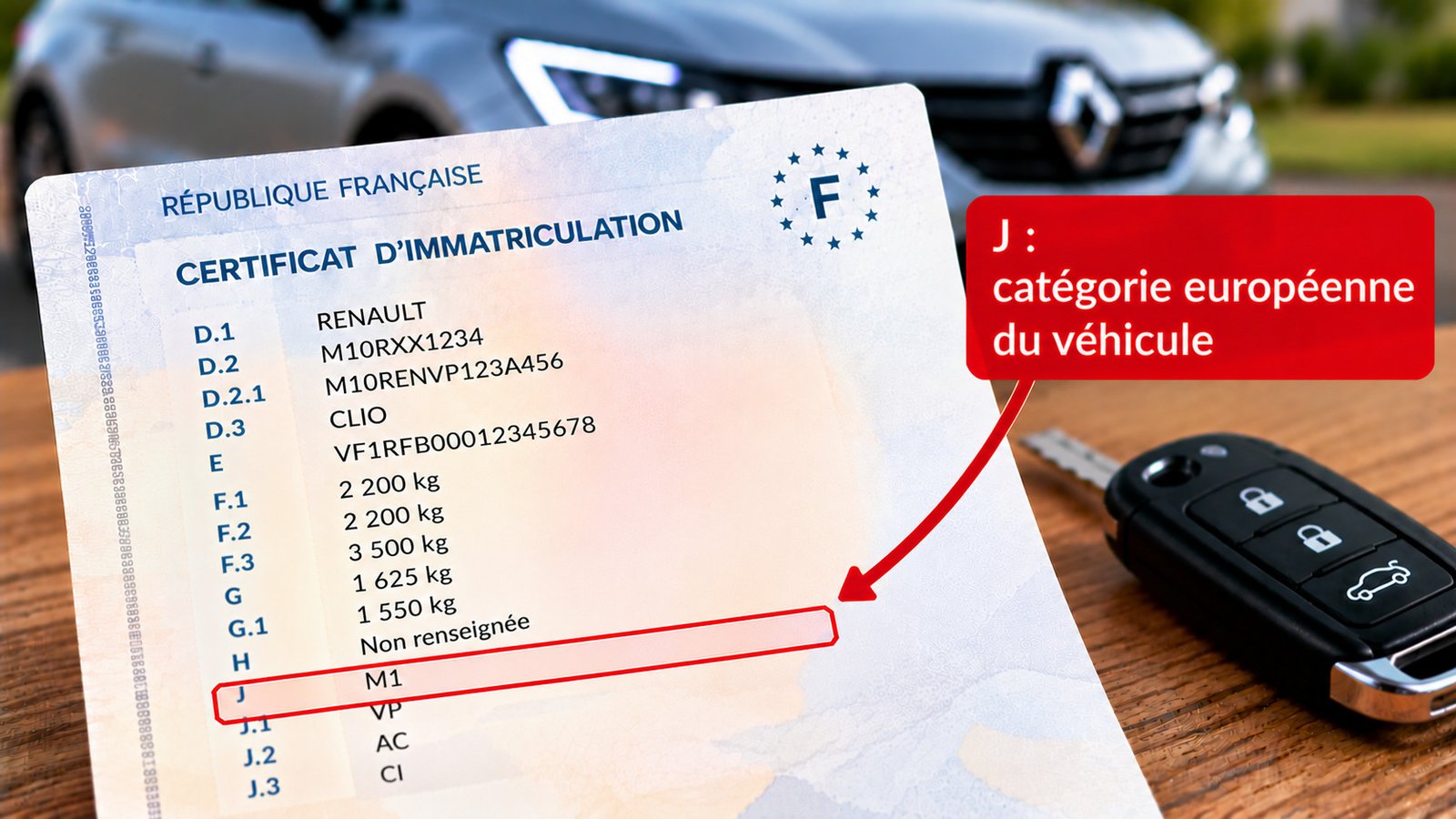 J carte grise : catégorie européenne du véhicule