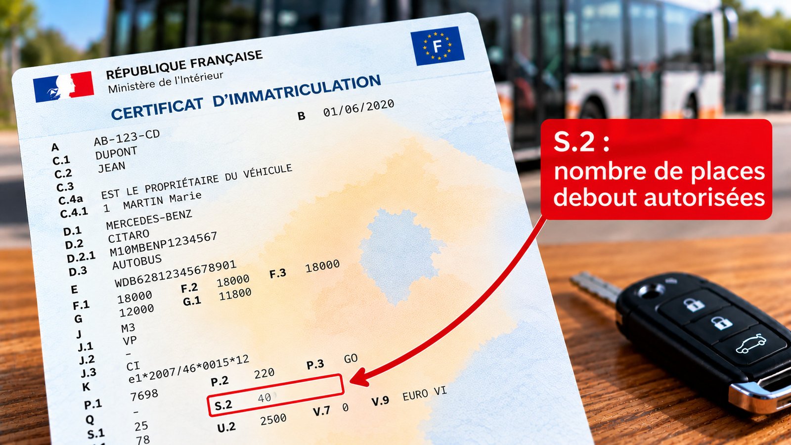 S.2 carte grise : nombre de places debout autorisées